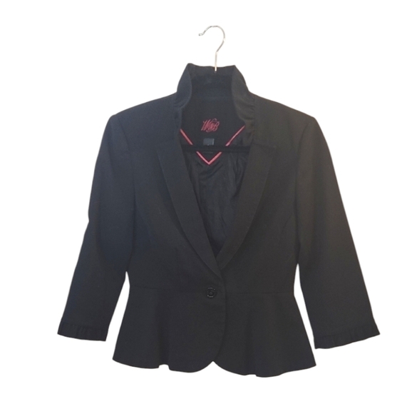 White House Black Market Black Peplum Blazer with High Collar and Tailored Fit 2 - Picture 1 of 12